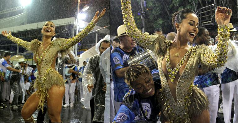 Rainha da bateria, Sabrina Sato samba até debaixo de chuva