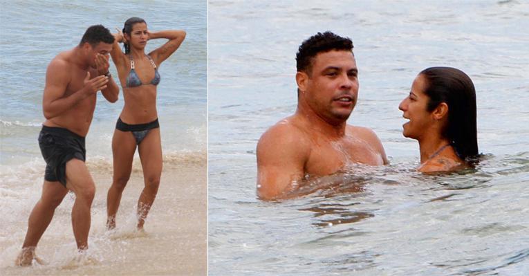 Com o romance assumido, Ronaldo e Paula Morais curtem dia de praia
