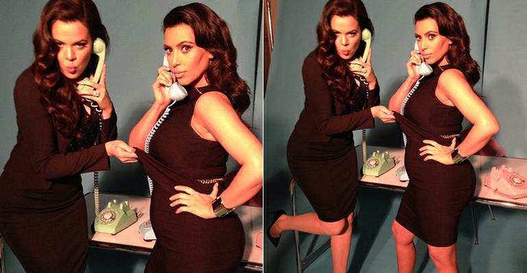 Kim Kardashian faz pose e mostra ‘barrigão’ de grávida ao lado da irmã Khloe