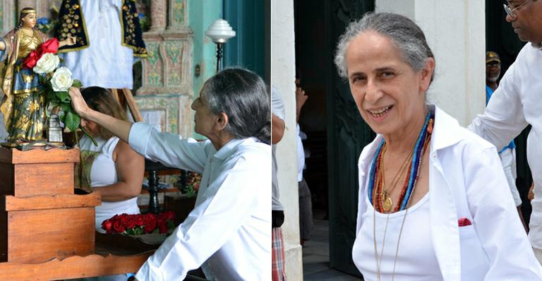 Maria Bethânia leva rosas para Santa Bárbara e participa de tradicional procissão
