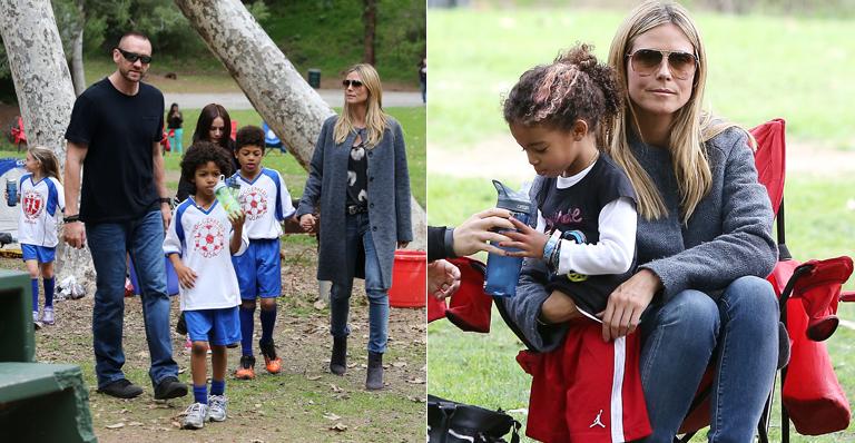 Heidi Klum e seus filhos uniformizados