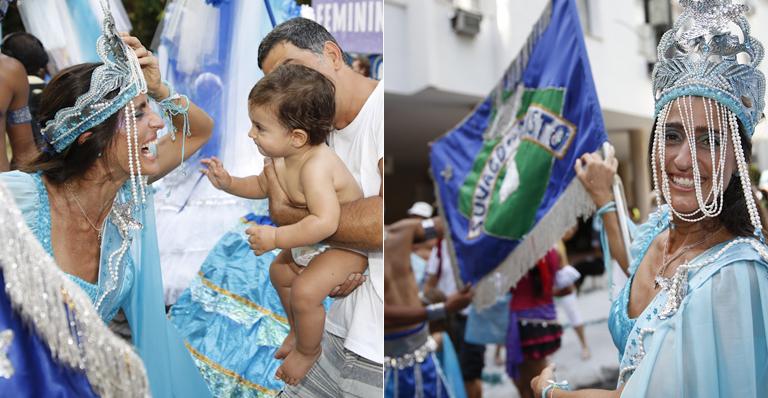 Rainha de bloco carioca, Cynthia Howlett leva marido e filhos em festa pelas ruas do Rio