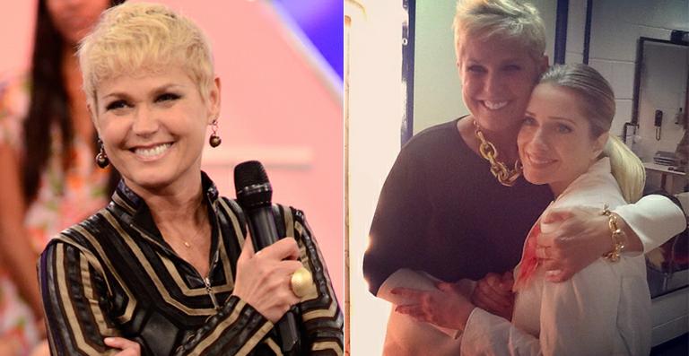 Xuxa recebe Letícia Spiller, sua ex-Paquita, em seu camarim antes de gravação