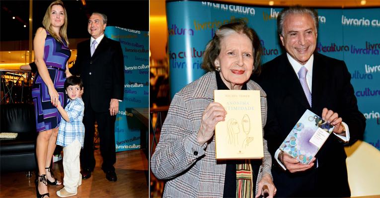 Michel Temer lança livro de poesias ao lado da mulher e do filho