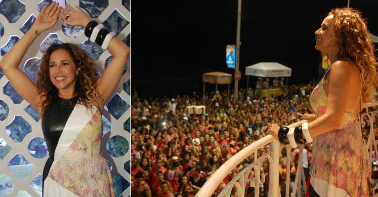 Daniela Mercury é recebida com batida percussiva em seu camarote