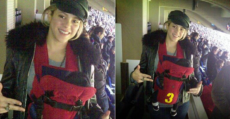 Shakira leva o filho para assistir a jogo do pai, Gerard Piqué, em Barcelona