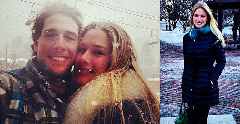 Fiorella Mattheis comemora aniversário de 25 anos com Flávio Canto debaixo de neve