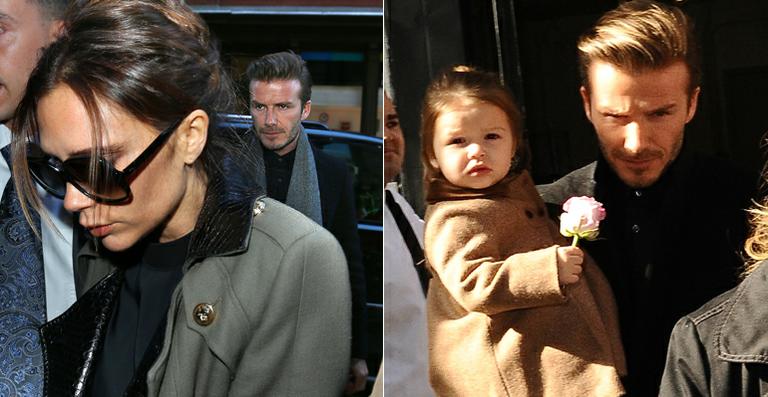 Victoria Beckham festeja desfile em NY com o marido e a filha em restaurante