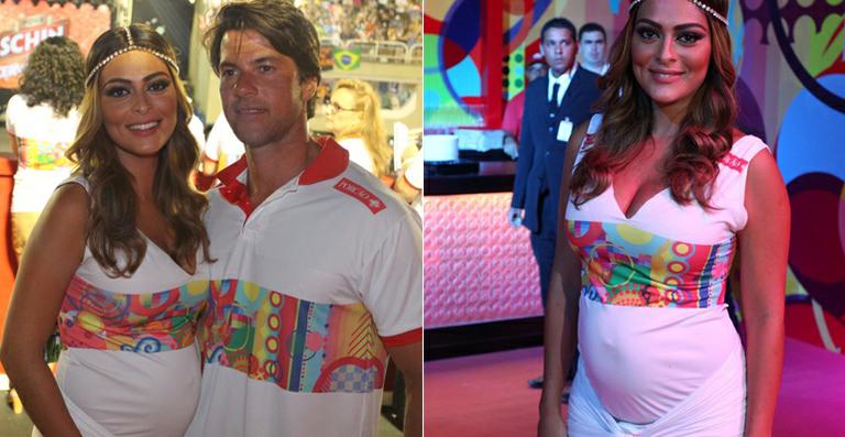 Juliana Paes exibe o barrigão ao lado do marido na Sapucaí