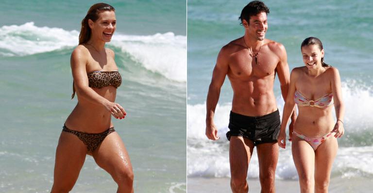 Carolina Dieckmann e Milena Toscano curtem praia no Rio com amigos