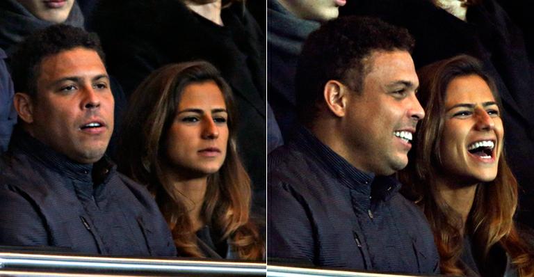 Ronaldo Nazário e Paula Morais assistem a jogo de futebol em Paris