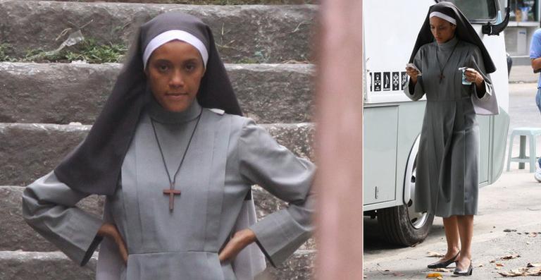 Taís Araújo grava série vestida de freira