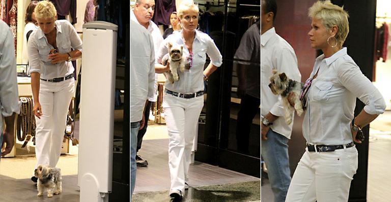 Xuxa Meneghel vai às compras em shopping com seu cãozinho Dudu