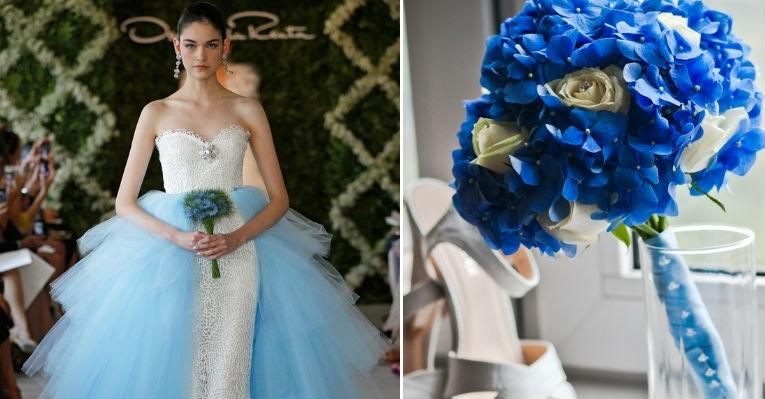Para ter sorte, estilista ensina a usar o azul no vestido de noiva, no buquê e na lingerie. Confira o vídeo