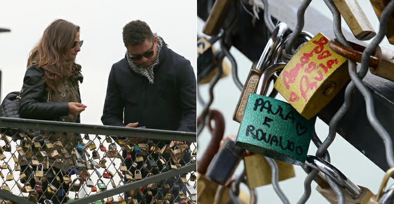 Ronaldo Nazário e Paula Morais selam o amor com cadeado em tradicional ponte de Paris