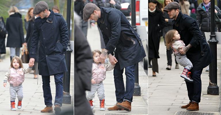David Beckham passeia com sua pequena Harper