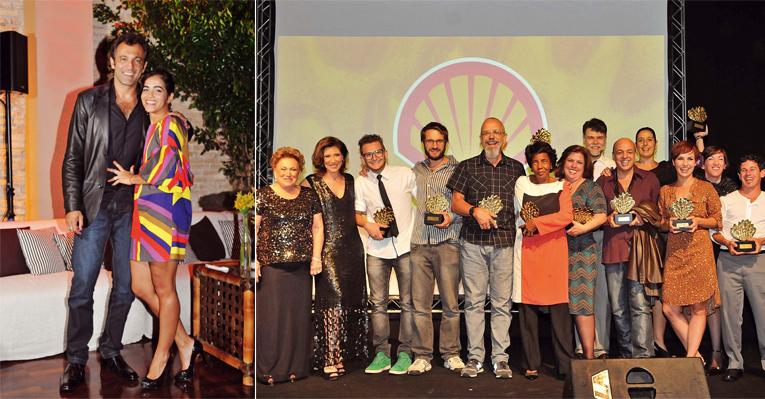 Com a esposa Luciana, Domingos Montagner curte premiação teatral