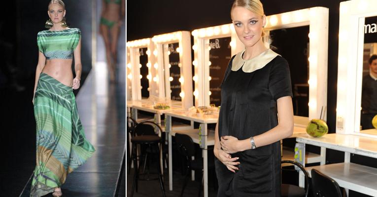 De biquíni, Carol Trentini exibe barriga em desfile: ‘Grávida a responsabilidade é maior para não cair’