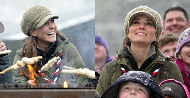 Kate Middleton enfrenta neve em acampamento com escoteiros