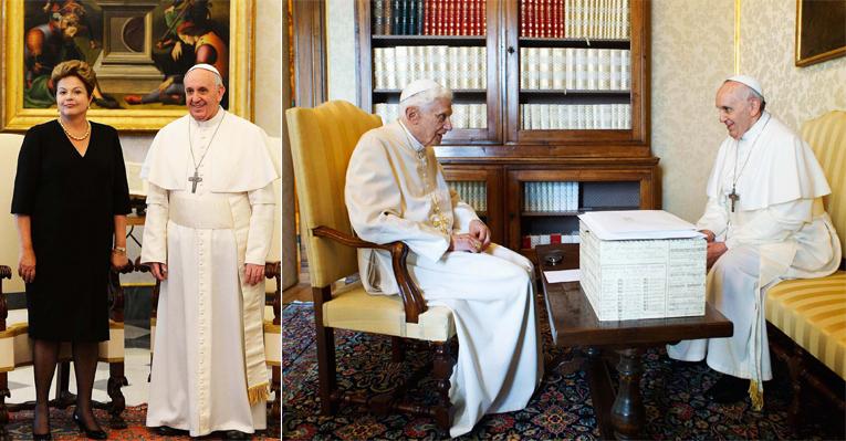 Papa Francisco reunido com Dilma e Bento XVI