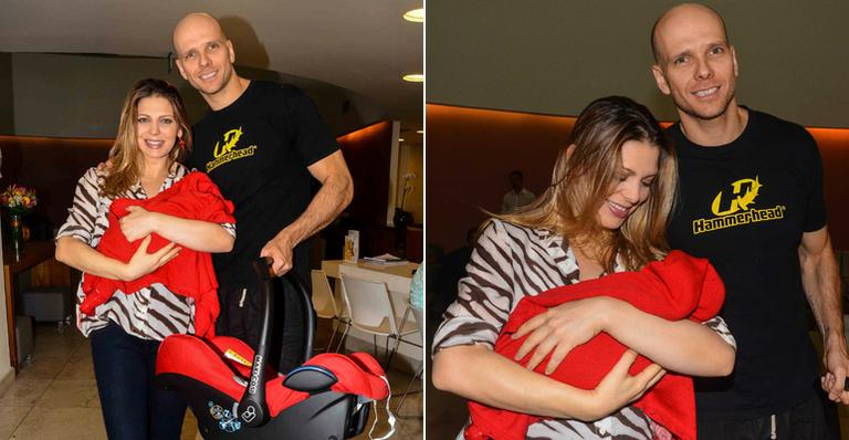 Sheila Mello e Fernando Scherer deixam o hospital com Brenda