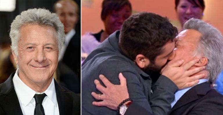 Ele atacou de novo! Dustin Hoffman beija apresentador francês na boca