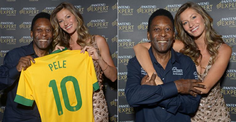 Pelé presenteia Gisele Bündchen com camisa da Seleção Brasileira