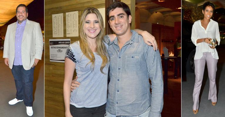 Ao lado do elenco, Marcelo Adnet recebe o carinho da amada na estreia de ‘O Dentista Mascarado’