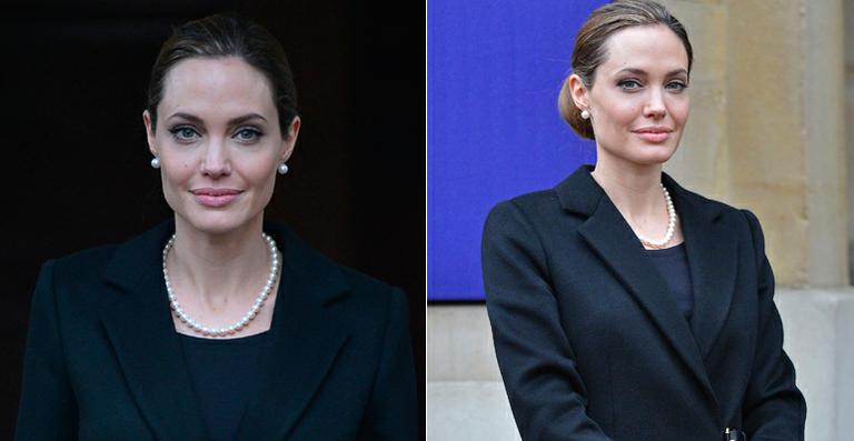 Com look sóbrio, Angelina Jolie defende as mulheres em reunião internacional