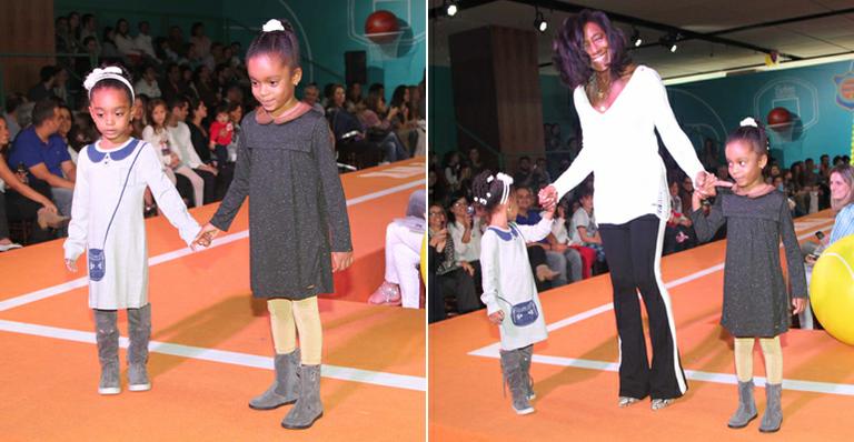 Glória Maria desfila com as filhas em evento infantil