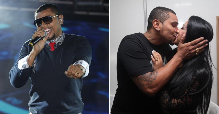 Naldo celebra o sucesso e troca beijos com a amada em show