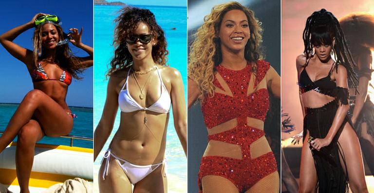 De biquíni, Beyoncé e Rihanna exibem suas curvas poderosas e ensinam dieta