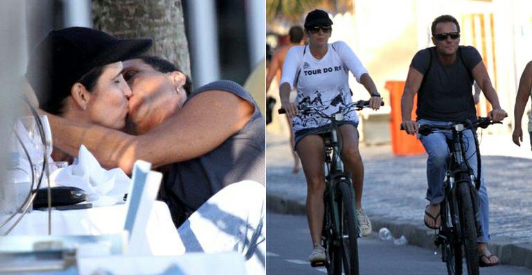 Malu Mader e Tony Bellotto trocam beijos na orla da praia
