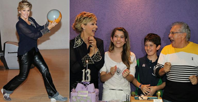 Andréa de Nóbrega joga boliche no aniversário dos filhos
