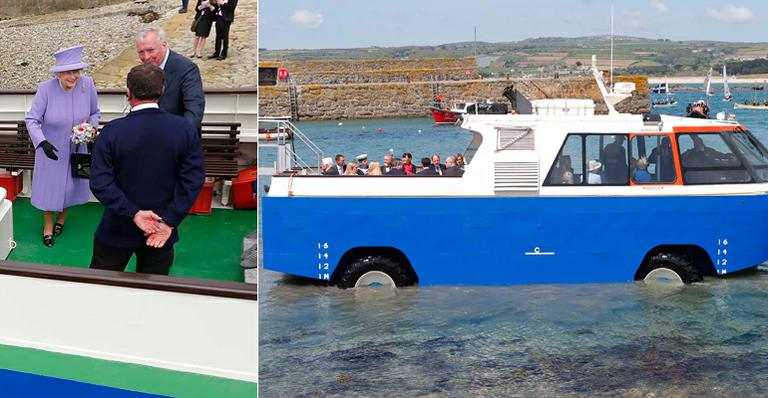 Rainha Elizabeth II realiza passeio a bordo de ônibus anfíbio no sudoeste da Inglaterra