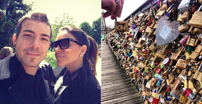 Mariana Rios e Di Ferrero declaram o amor com cadeado em ponte de Paris