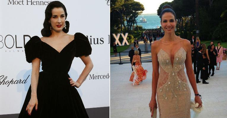 Dita Von Teese e Luciana Gimenez usam penteados retrô no baile da amfAR