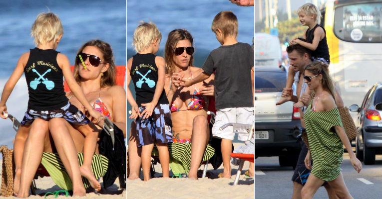 Fernanda Lima e Rodrigo Hilbert curtem praia com os filhos