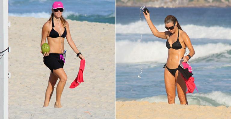 Christine Fernandes exibe boa forma em praia