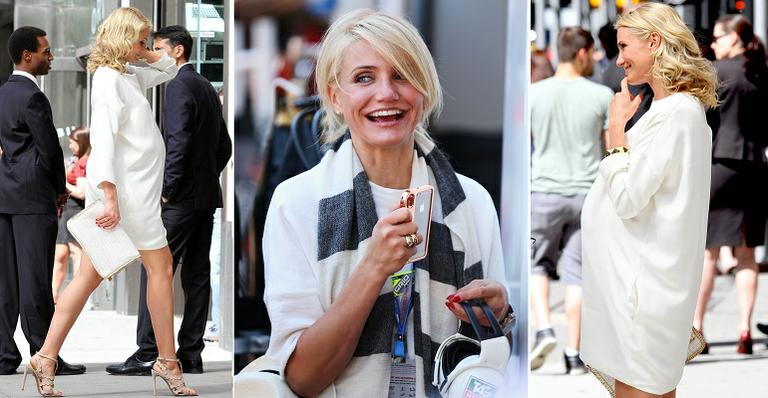 Cameron Diaz grávida? Atriz usa barriga de mentirinha em gravação de filme