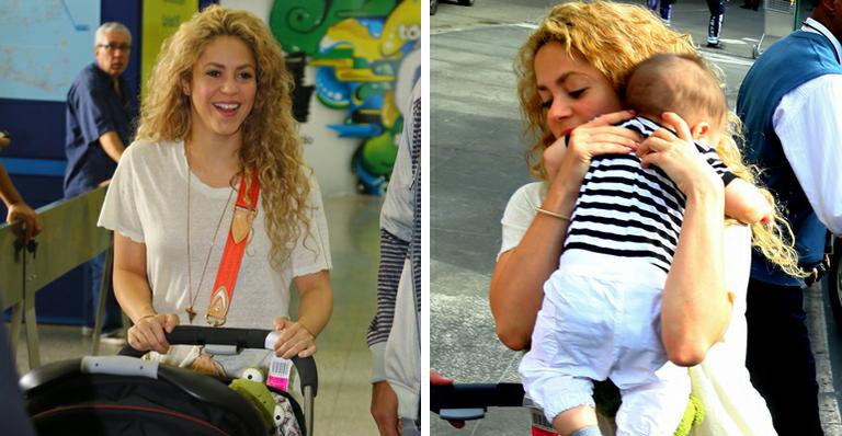 Shakira desembarca no Brasil com o filho para assistir marido jogar na Copa das Confederações