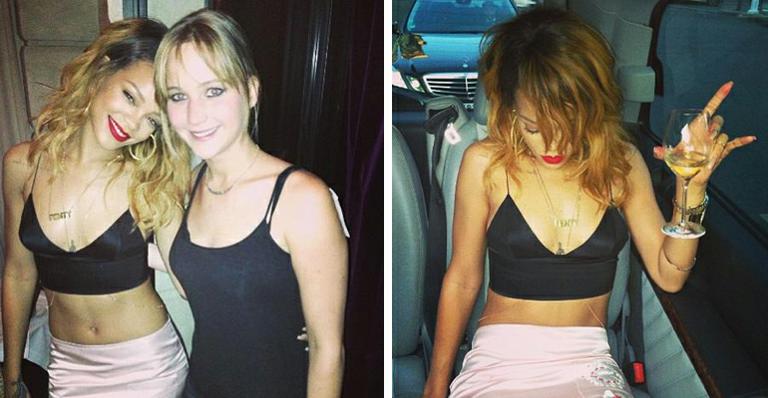 Rihanna e Jennifer Lawrence curtem noite juntas em Paris, na França