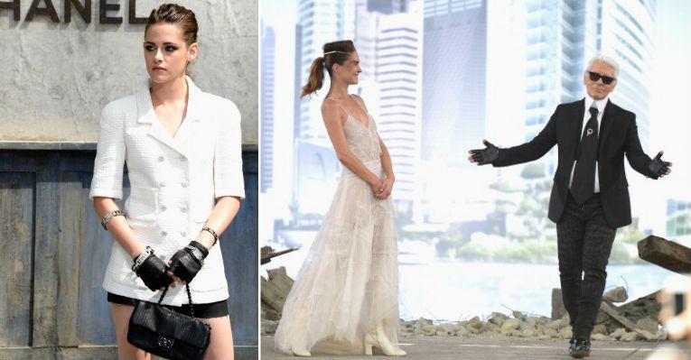 Kristen Stewart vai ao desfile da Chanel com luvas à moda de Karl Lagerfeld