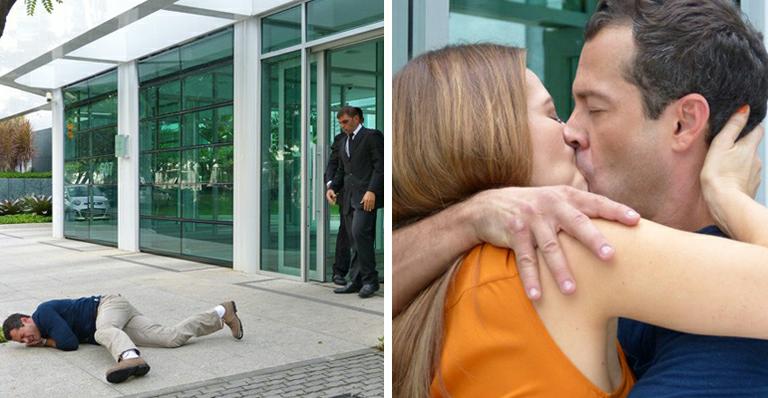 ‘Amor à Vida’: Bruno beija Paloma mesmo após ser atirado na rua ao tentar ver Paulinha