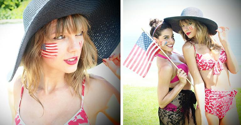 De biquíni, Taylor Swift comemora feriado em praia dos EUA ao lado de amigos