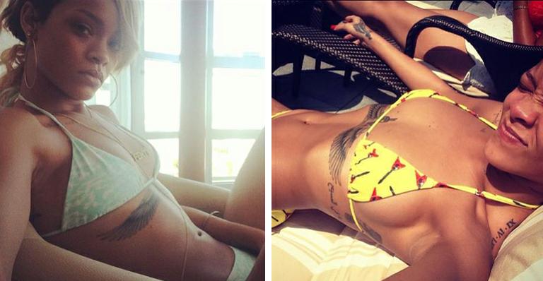 Após tomar sol de dentro de quarto, Rihanna pega bronze a céu aberto