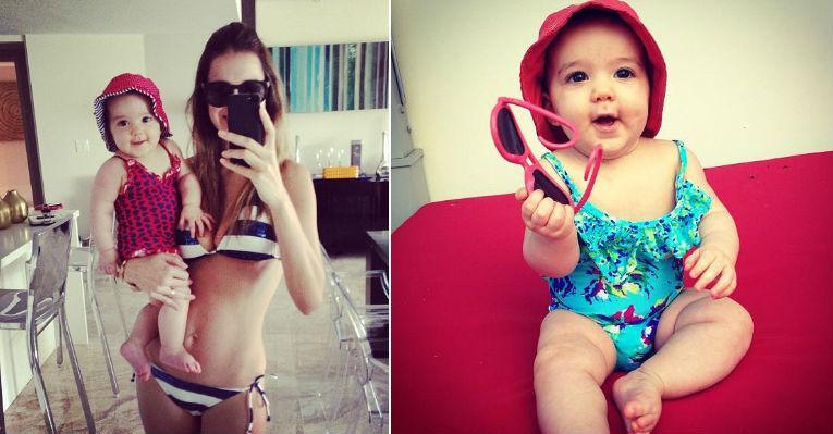 Em Miami, a filha caçula de Rodrigo Faro e Vera Viel vai à praia com maiôs estilosos