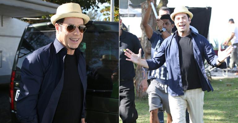 De chapéu, John Travolta grava comercial de cachaça no Rio