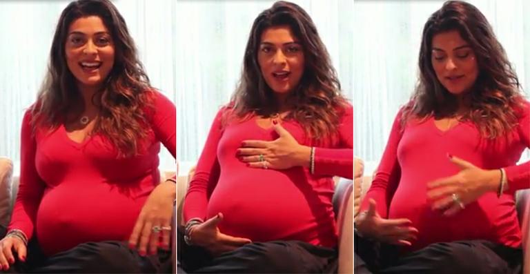 Juliana Paes exibe o barrigão da gravidez em vídeo para os fãs: ‘Superansiosa’