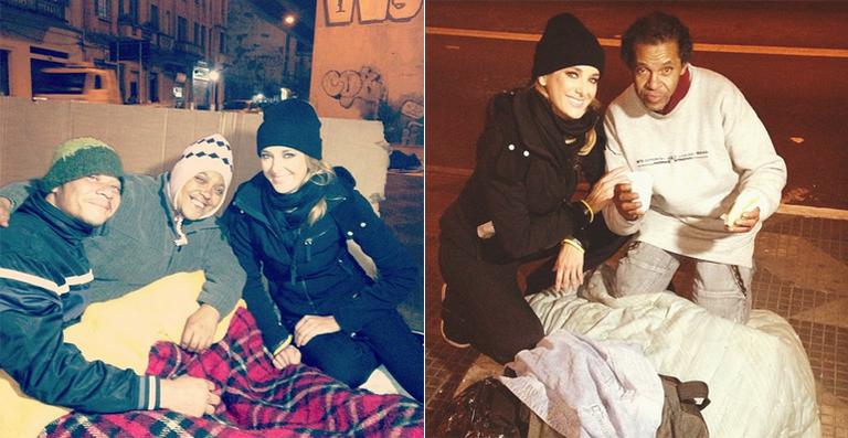 Ticiane Pinheiro posa com moradores de rua